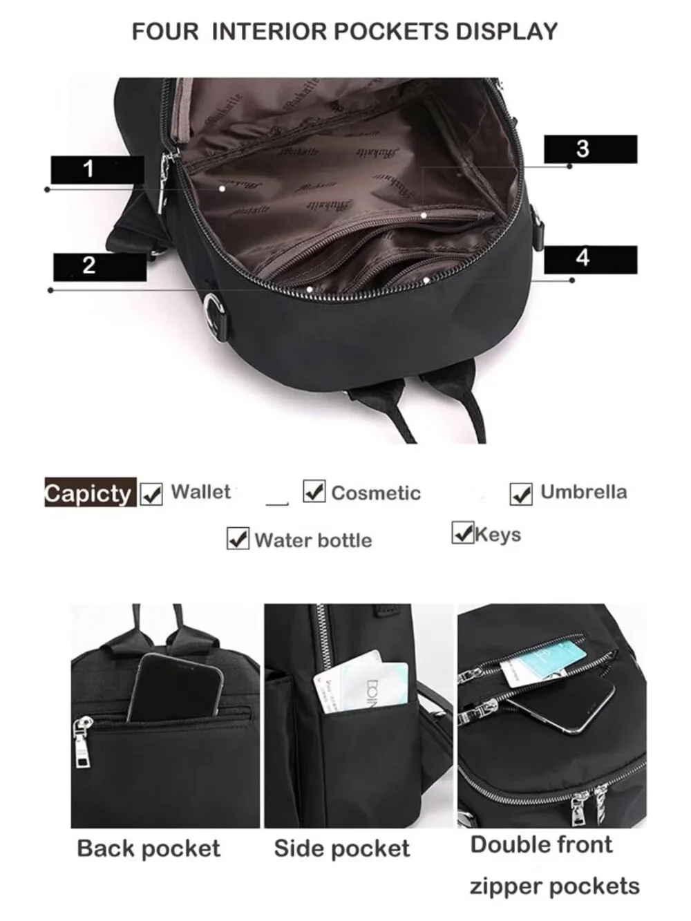 Women's Nylon Mini Backpack Purse Convertible Crossbody Daypack